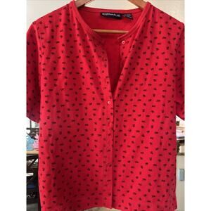 Mountain Lake Women’s Red Short Sleeve Sweater Button Medium Cotton Blend Floral
